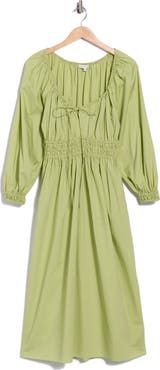 Rebecca Taylor Smocked Cotton Poplin Long Sleeve Dress