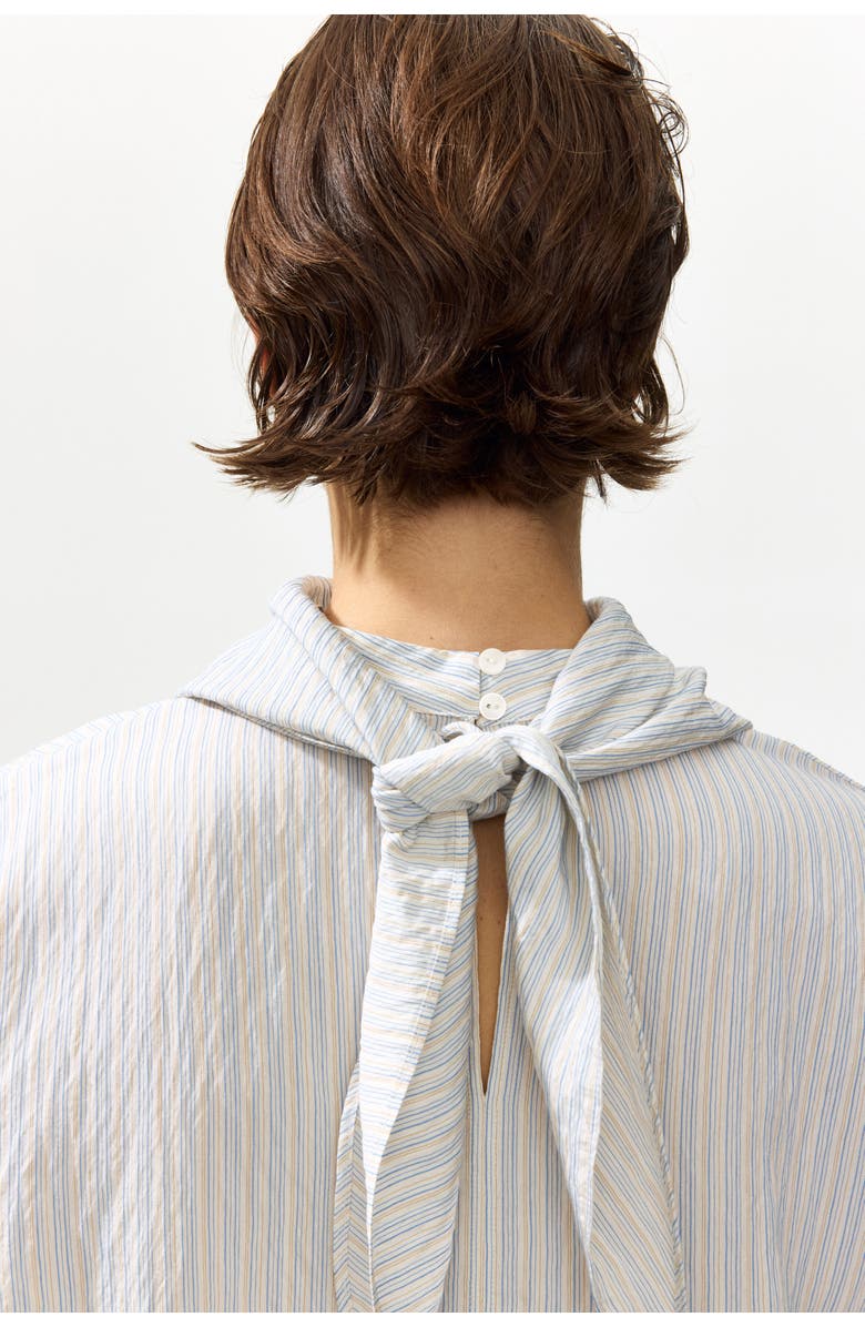 H&M Blouse With Scarf, Alternate, color, Light Blue/Striped