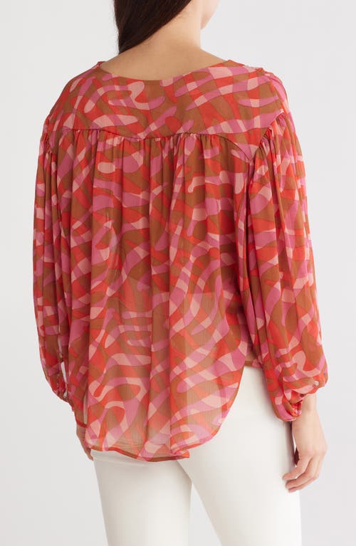 Renee C Women's Semi Sheer Print Blouse In Rust