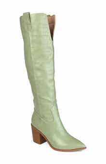 Journee Collection Therese Tall Croc Embossed Western Boot - Wide Calf