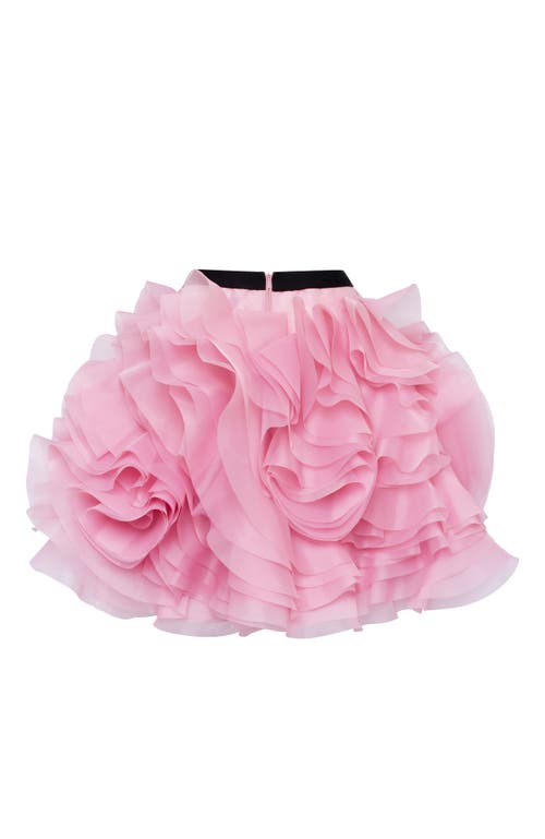Milla Danceable Mini Skirt With Ruched Flower Appliques In Pink In Pink