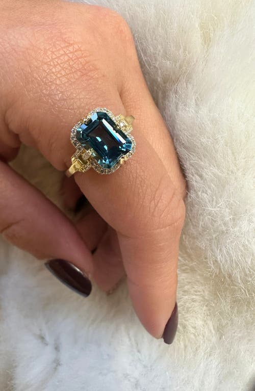 Goshwara Gossip Emerald Cut London Blue Topaz & Pavé Diamond Ring In Blue