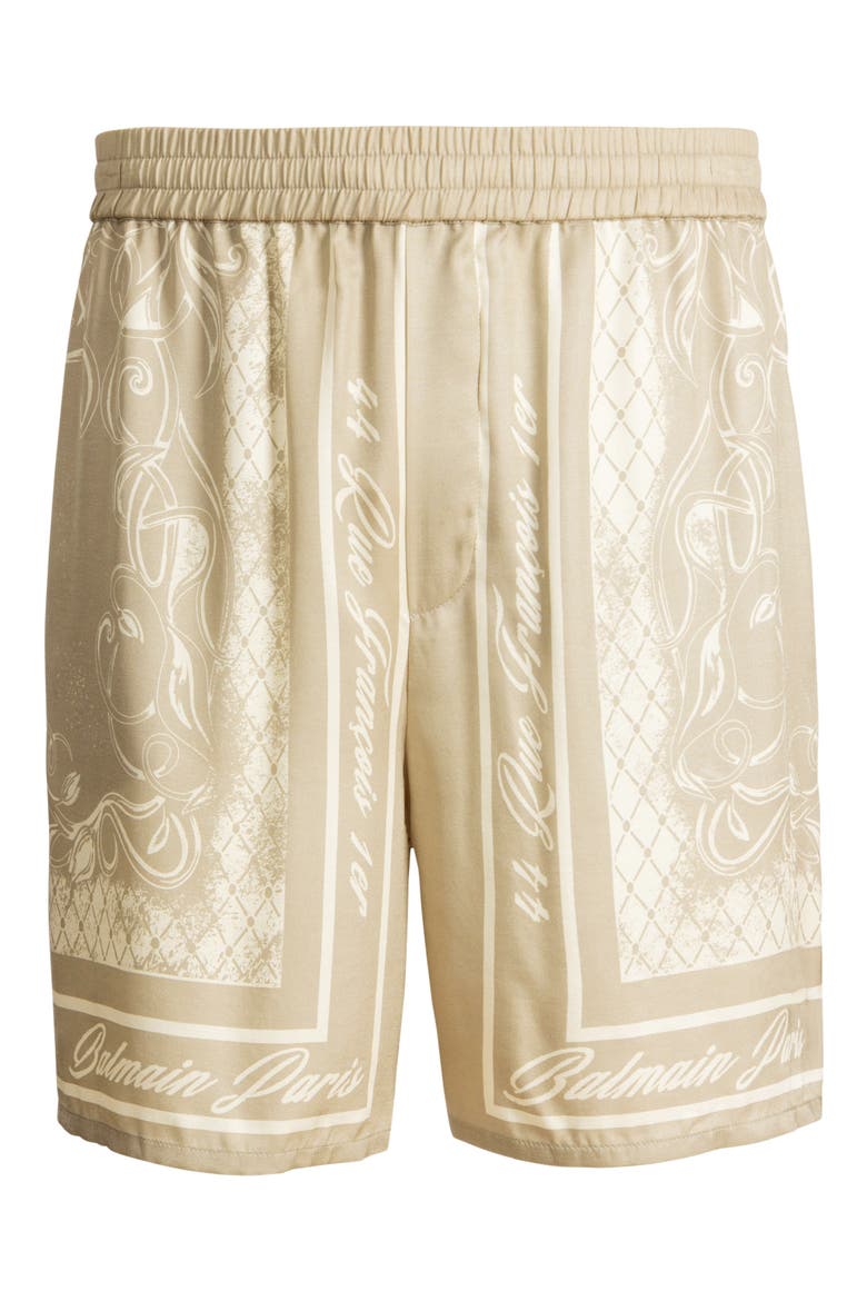 Printed Foulard pyjama shorts, Alternate, color, beige