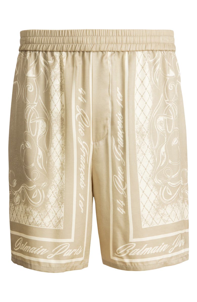 Balmain Printed Foulard pyjama shorts, Alternate, color, Beige