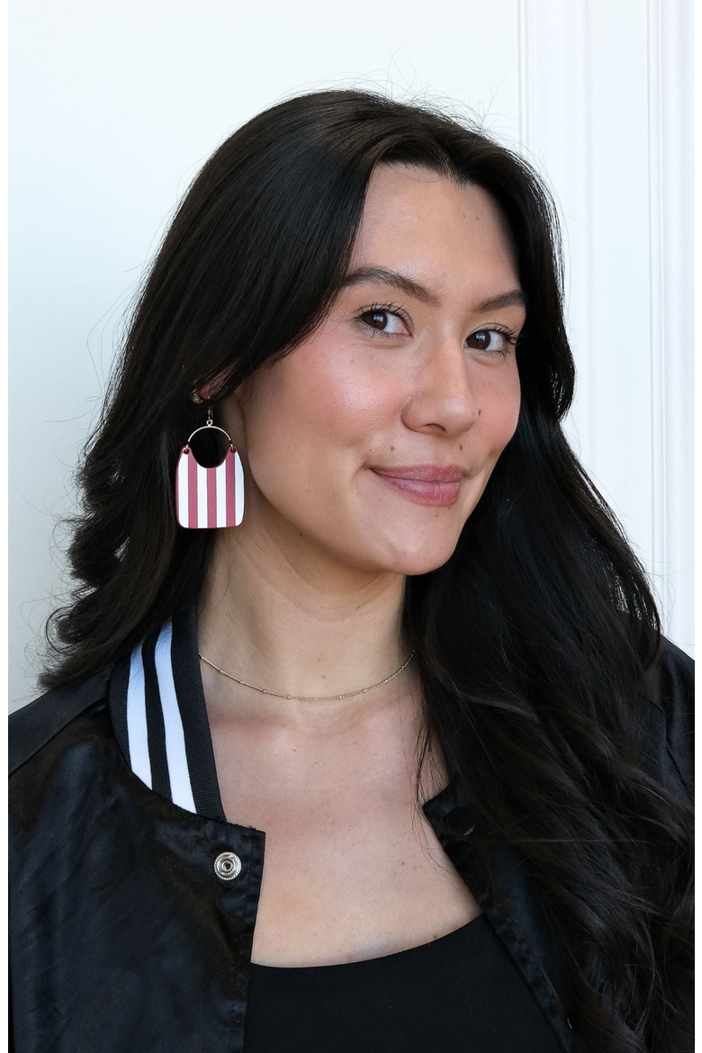 Hoosier Stripe Charlies Earrings, Alternate, color, Red / Silver