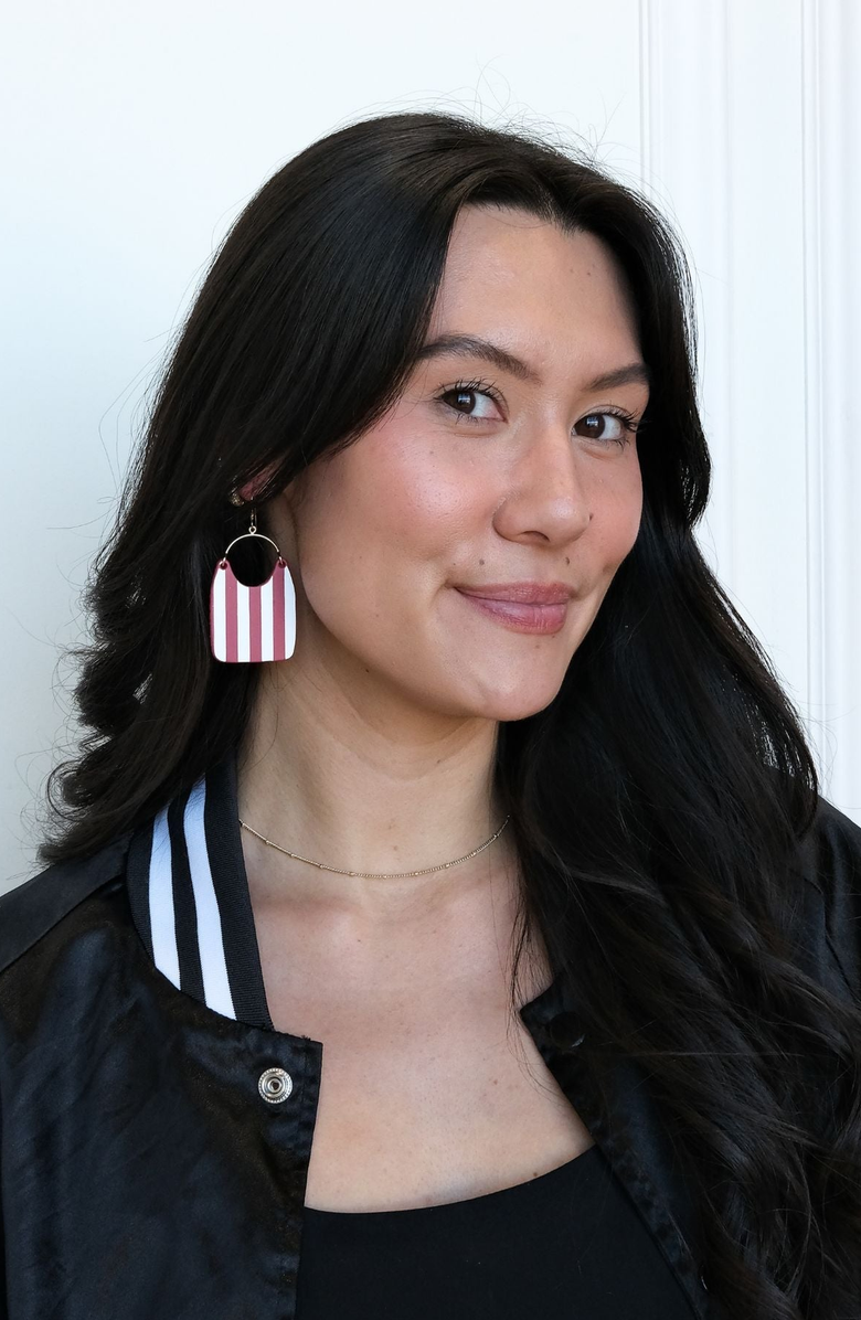 Nickel & Suede Hoosier Stripe Charlies Earrings, Alternate, color, Red / Silver