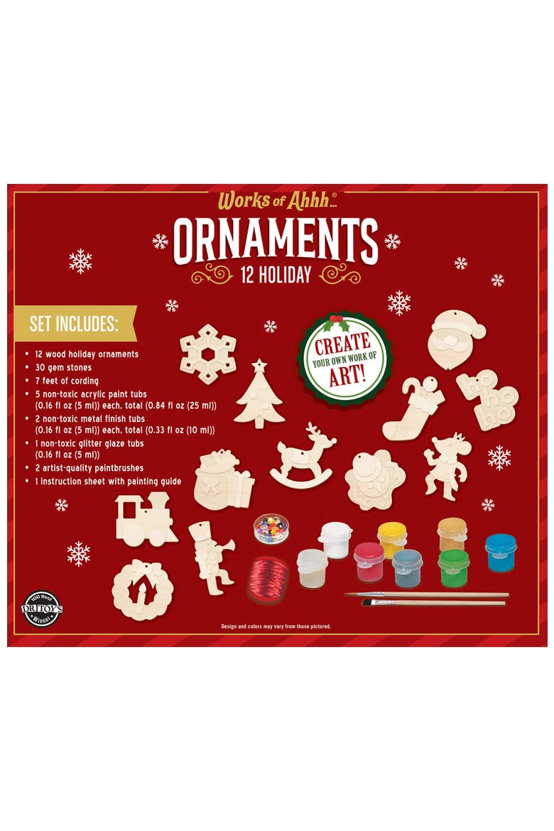 12 Holiday Ornaments Wood Craft Kit, Alternate, color, Multicolor