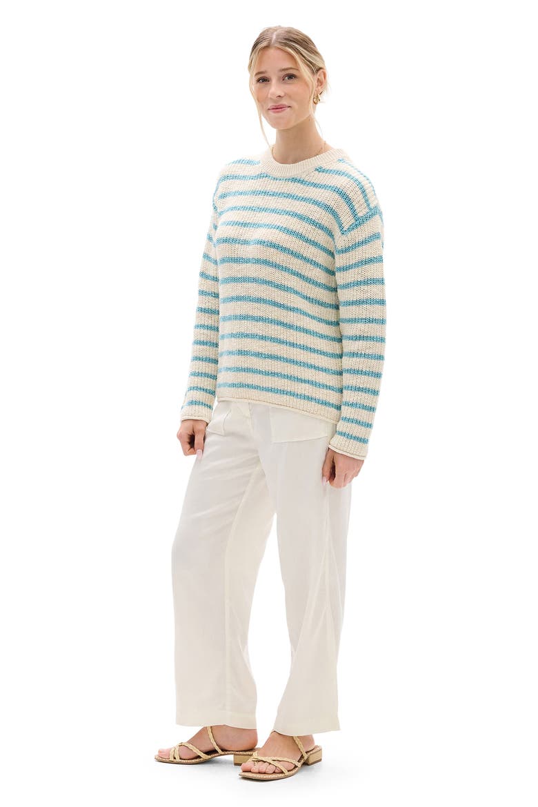 Stripe Crewneck Cotton Sweater, Alternate, color, WHISPER WHITE