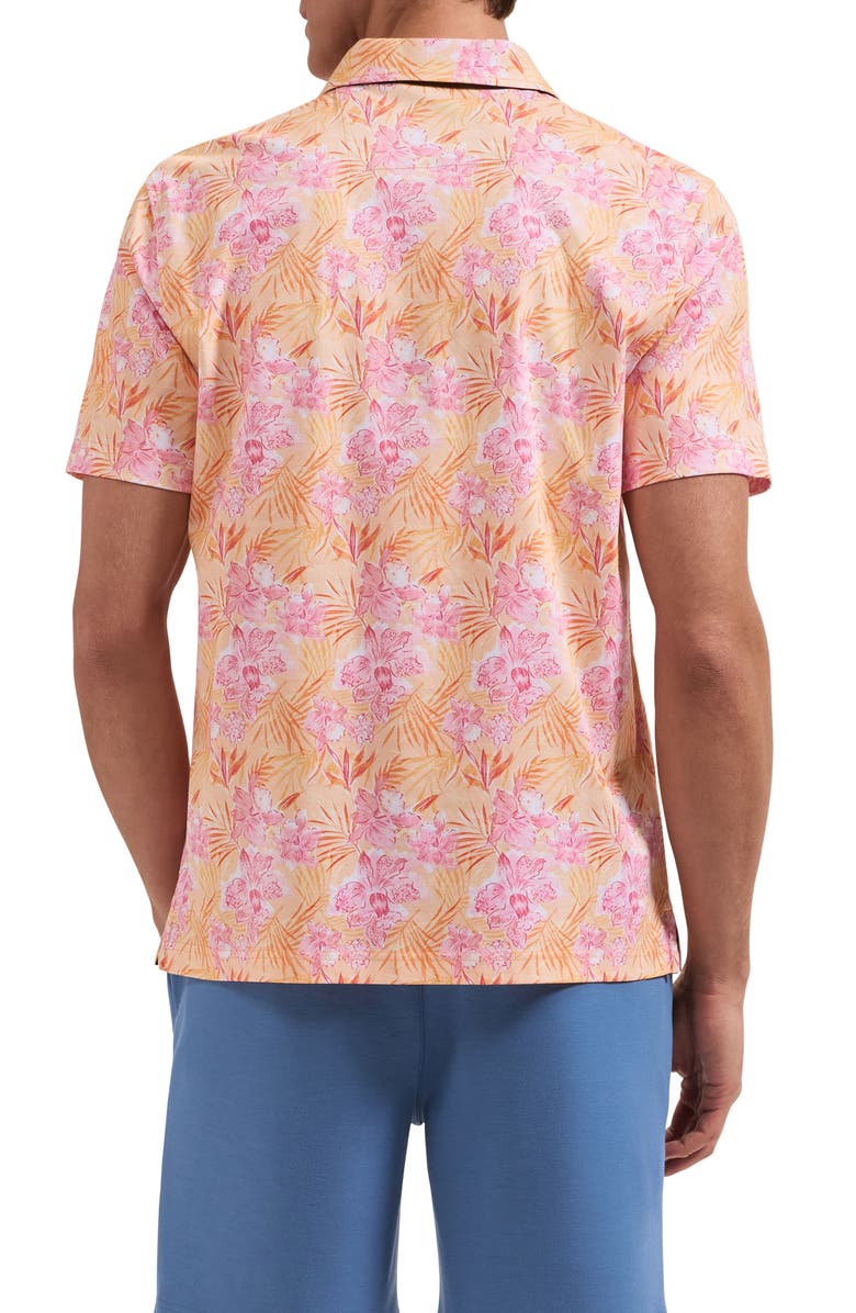 Bugatchi Hendrix Floral Pima Cotton Polo, Alternate, color, Peach
