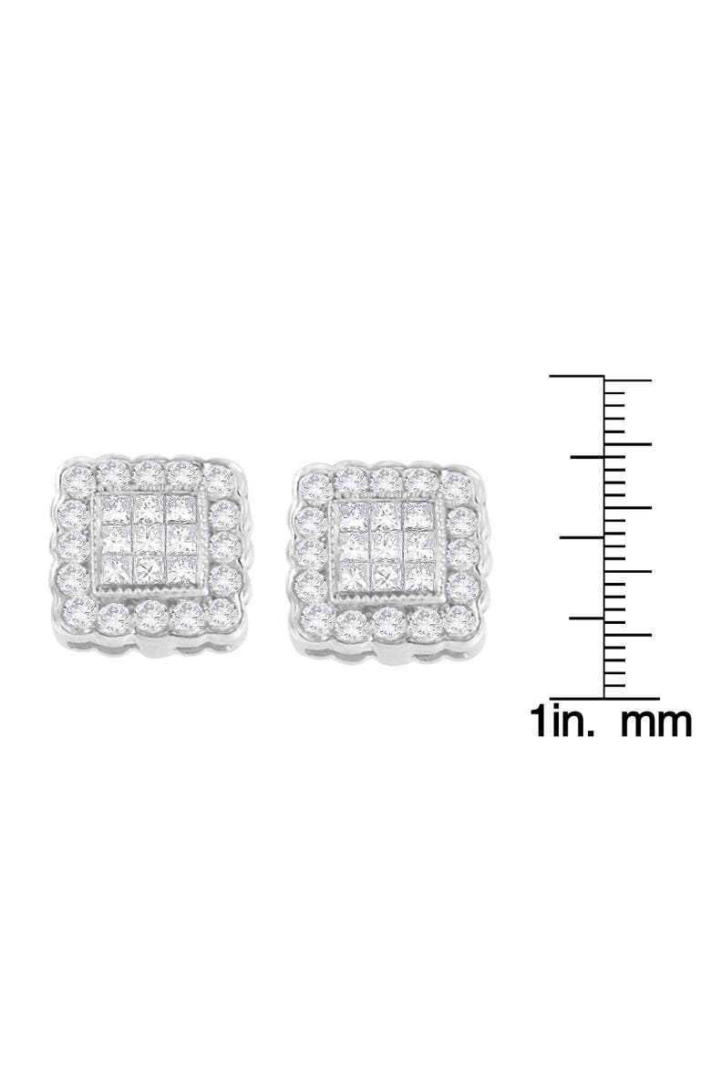 Haus of Brilliance 14K White Gold 1.0 Cttw Diamond Scallop-Edge Framed Square Halo Stud Earrings, Alternate, color, White