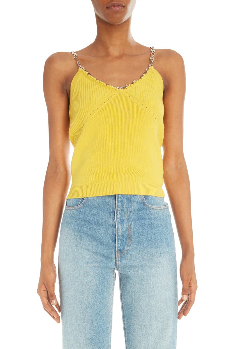 Rabanne Chain Strap V-Neck Merino Wool Camisole, Main, color,