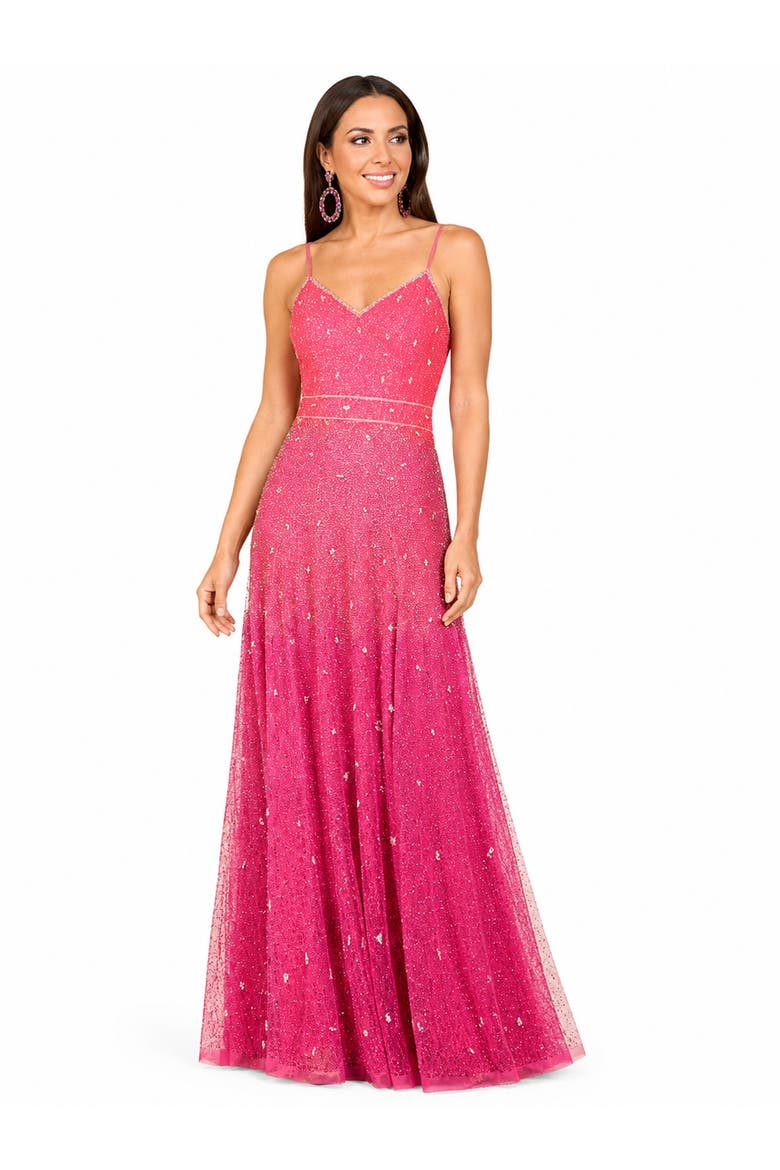 Beaded Faux-Wrap V-Neck Bridal Gown, Alternate, color, Pink Ombre