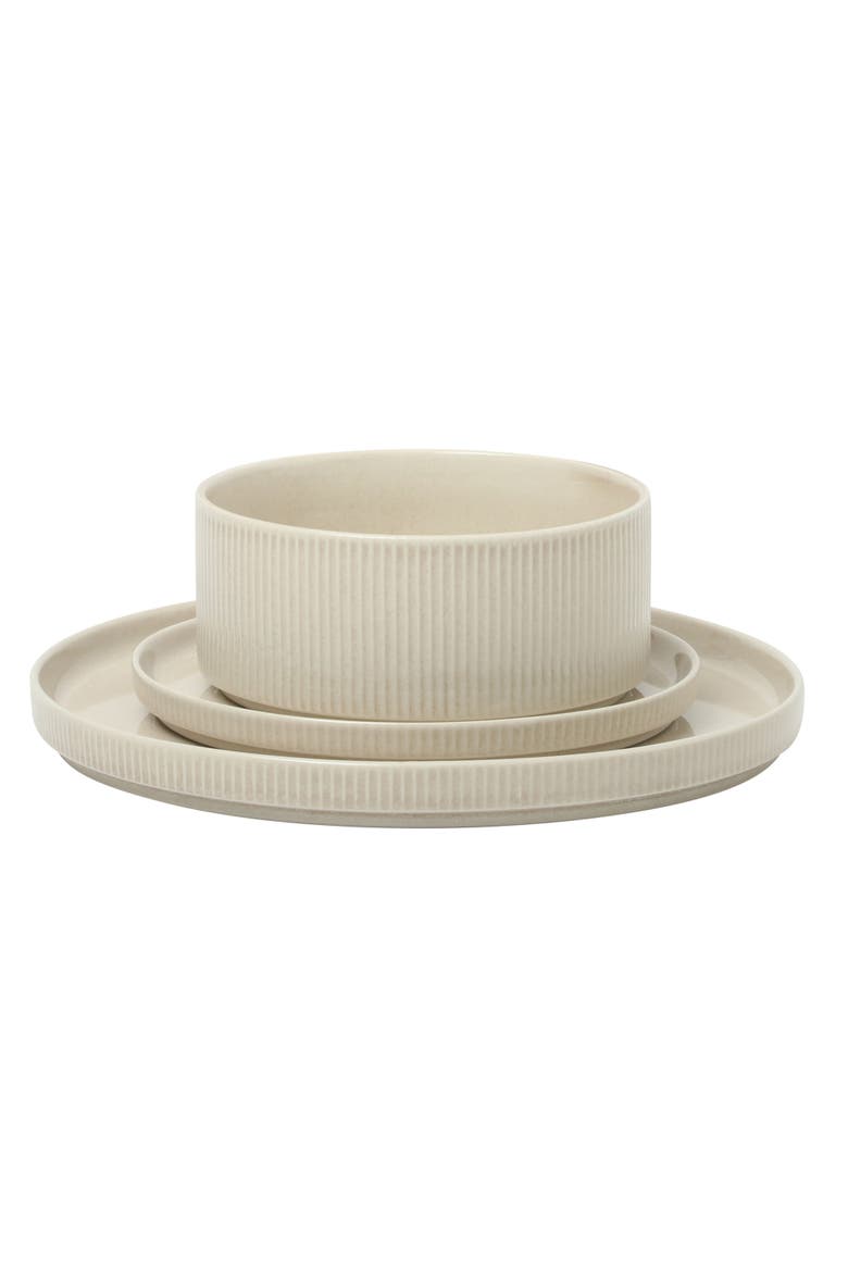 Solana Coast 12-Piece Reactive Glaze Embossed Stoneware Dinnerware Set, Alternate, color, Whie