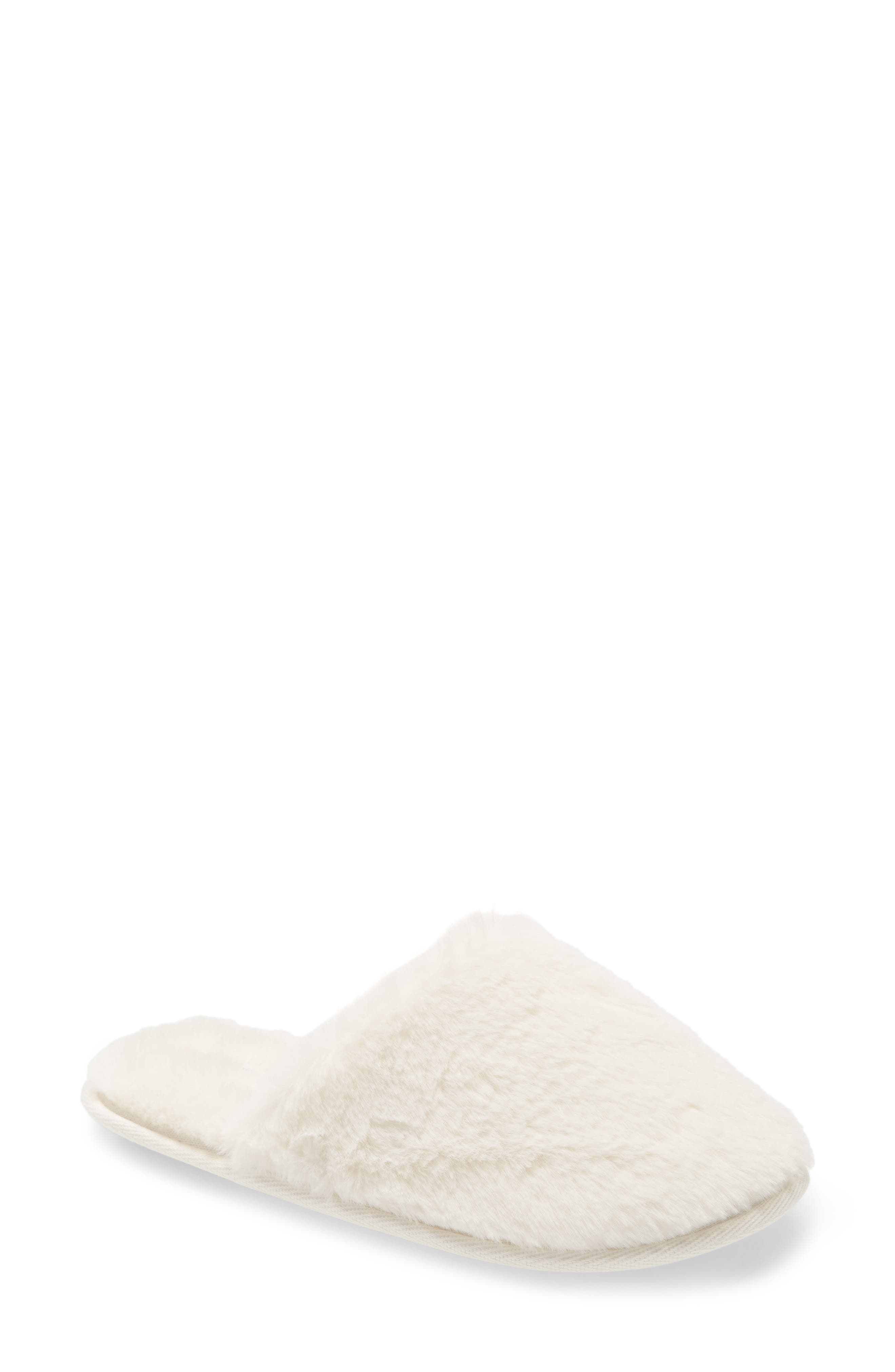 Victoria Bridal Party Faux Fur Slipper, Main, color, IVORY