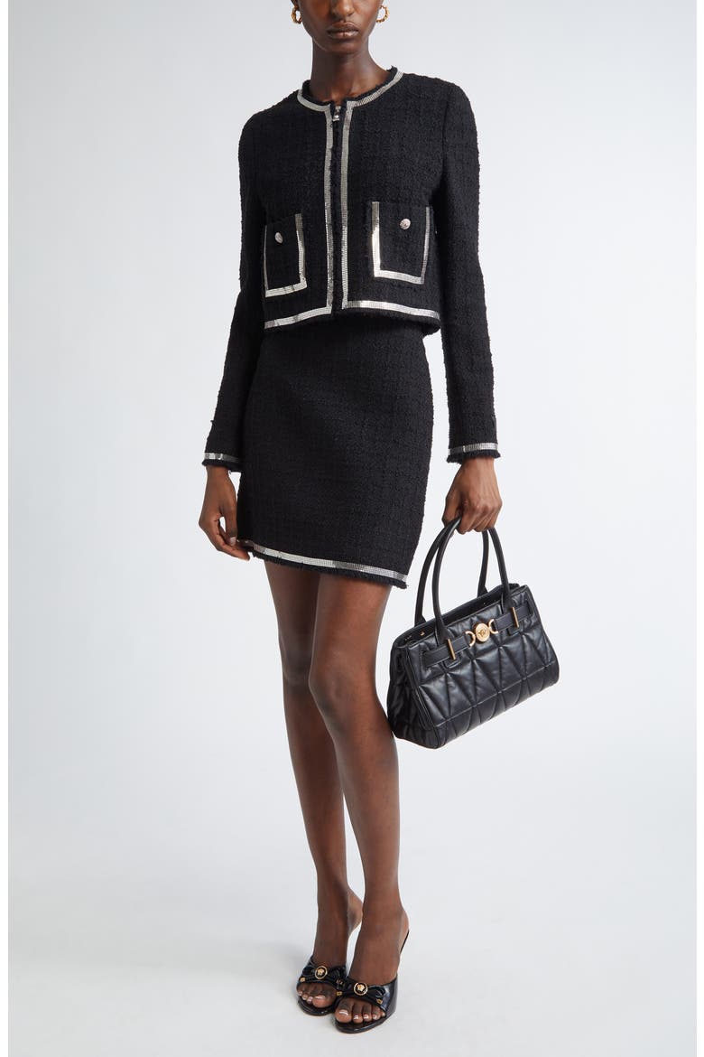 Virgin Wool Blend Heritage Bouclé Tweed Miniskirt, Alternate, color, BLACK
