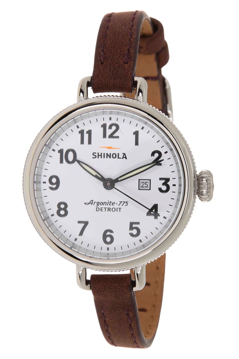 Birdy Leather Strap Watch, 34mm, Main, color, WHITE