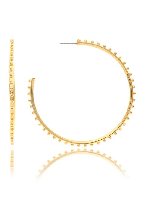 18K Gold Clad Beaded 3/4 Hoop Earrings