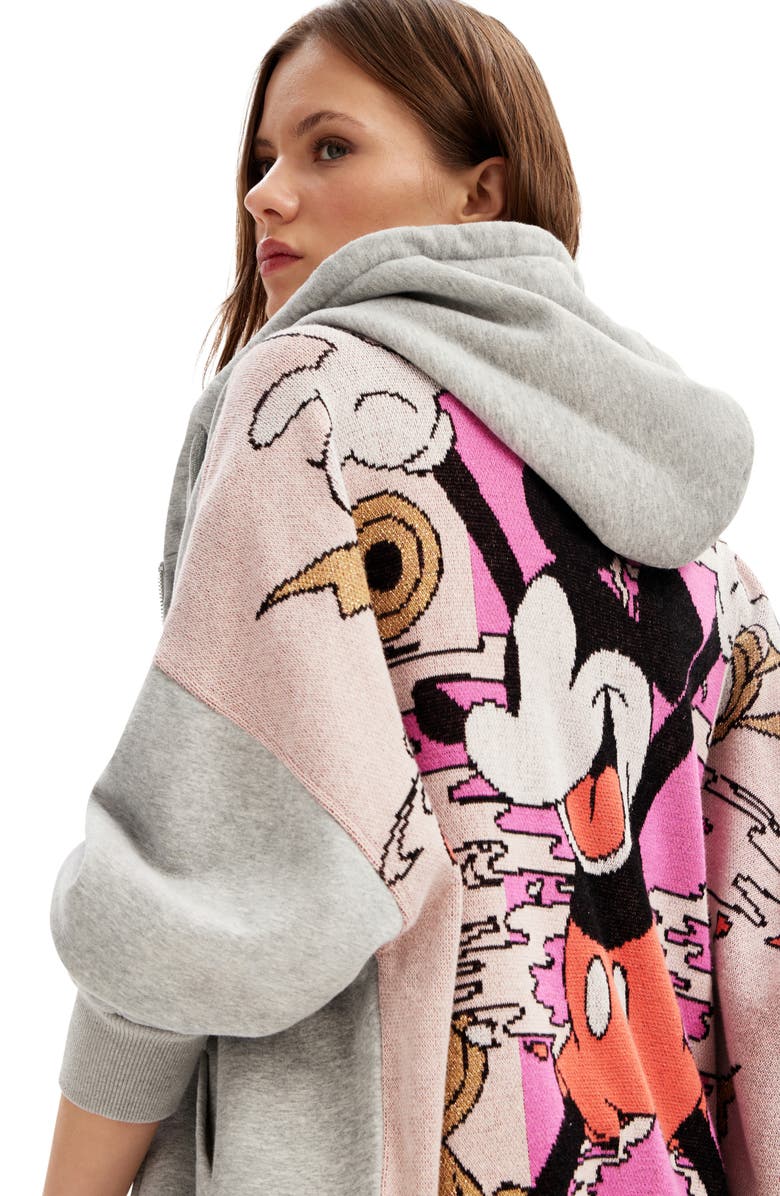 Desigual x Disney Mickey Mouse Cotton Graphic Zip-Up Sweater Hoodie, Alternate, color,
