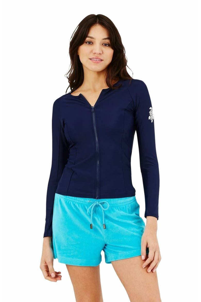 Women's Solid Zipper Rashguard, Main, color, BLEU MARINE