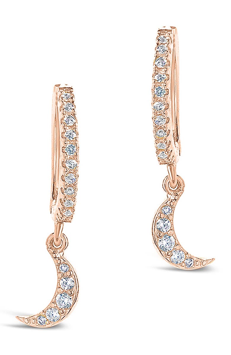 Sterling Forever 14K Rose Gold Plated Sterling Silver CZ Crescent Micro Hoops, Alternate, color,