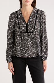 Lucky Brand Split Neck Cotton Popover Top