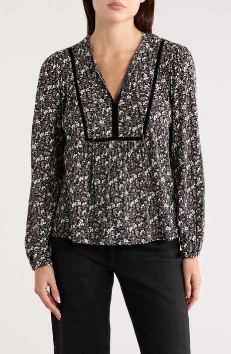 Lucky Brand Split Neck Cotton Popover Top