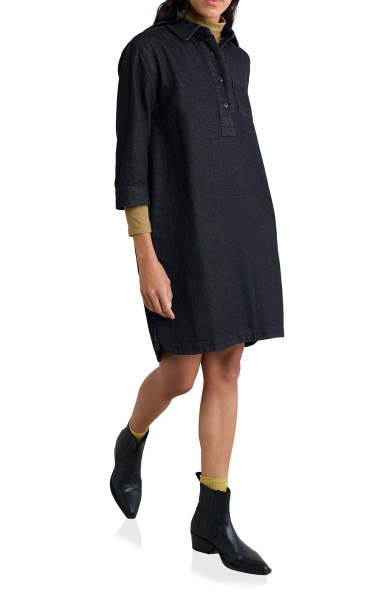 Seasalt Cornwall Guidebook Organic Cotton & Linen Denim Shirtdress, Main, color, Dark Wash