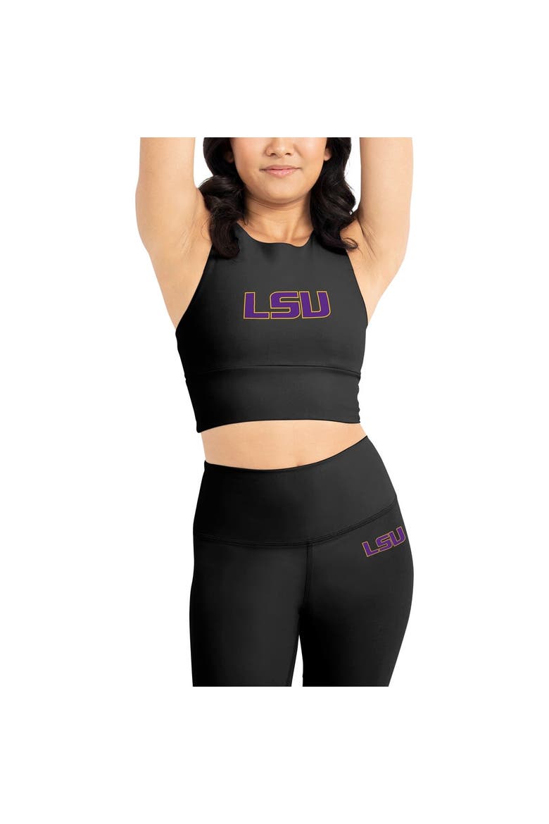 Women's Kadi Brand Black LSU Tigers Buttery Soft Midi Bra & Leggings Set, Main, color, Black