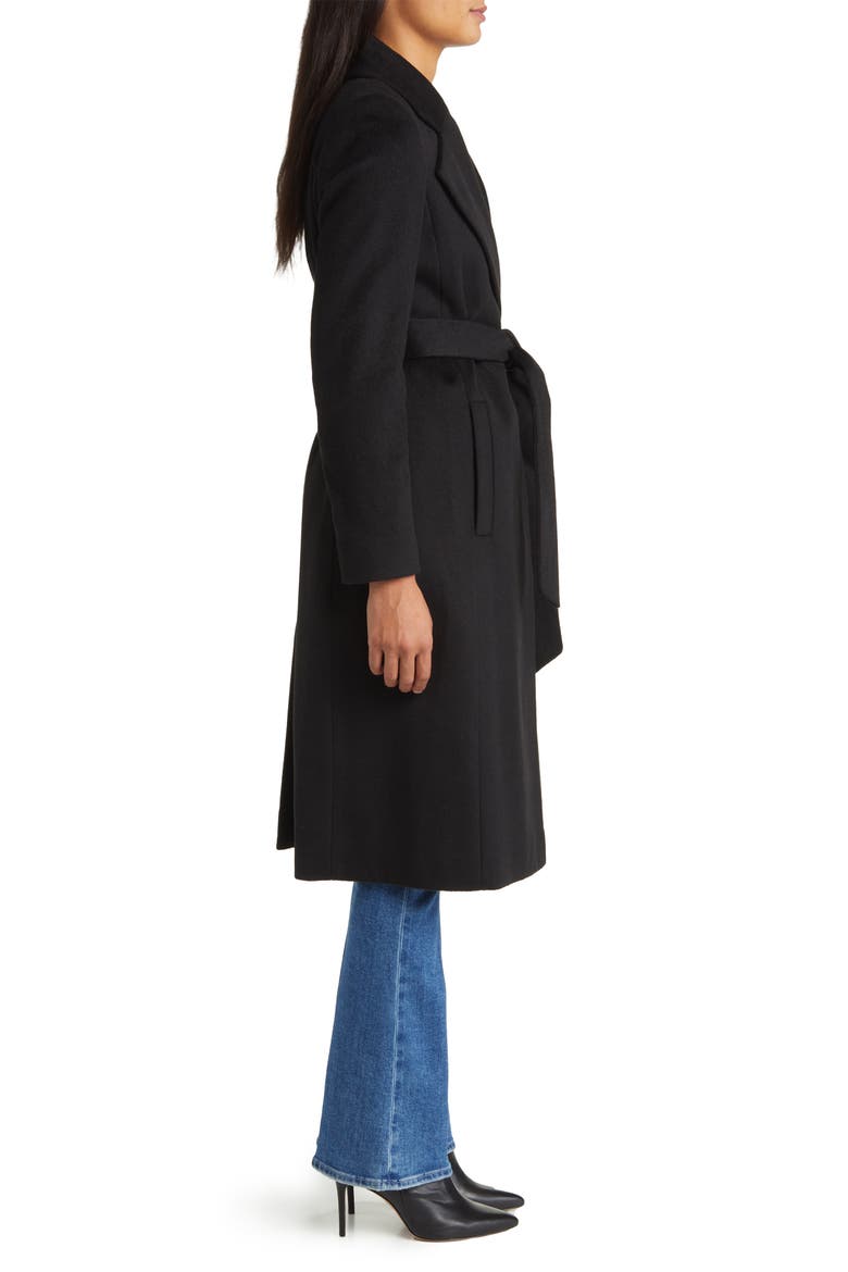 Tie Belt Wool Blend Wrap Coat, Alternate, color, BLACK