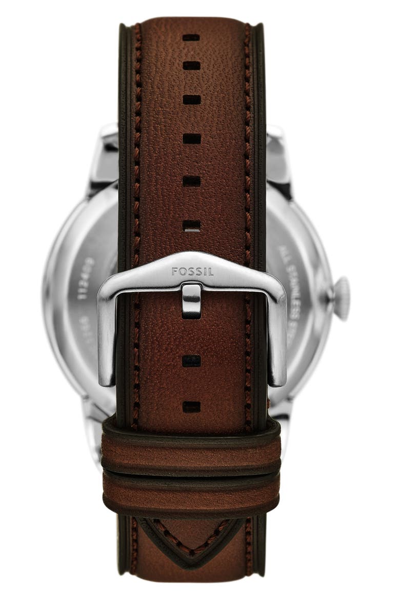 Townsman Automatic Leather Strap Watch, 44mm, Alternate, color, BROWN