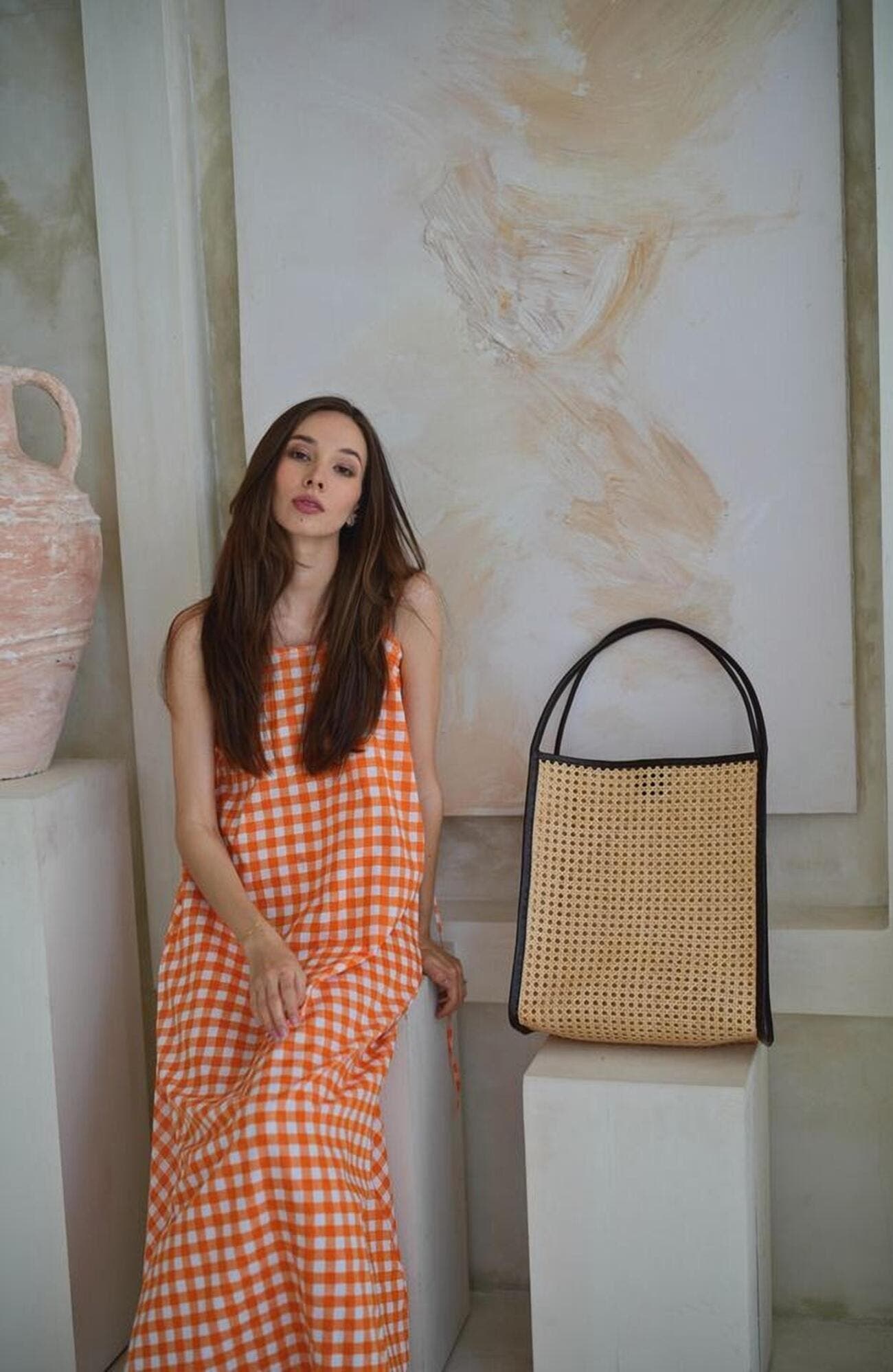 PINK HALEY Viviana Oversized Cane and Leather Tote in Dark Brown, Alternate, color, Brown