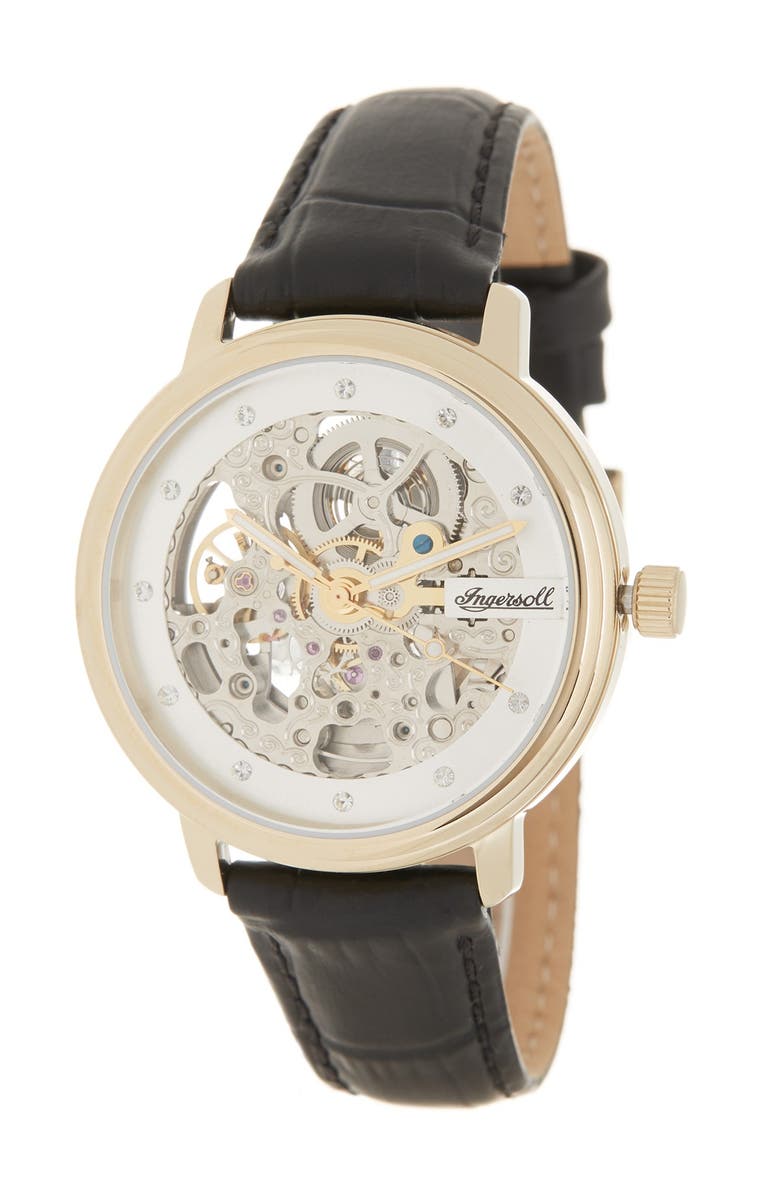 Ingersoll Women's Crown Croc Embossed Leather Strap Watch, 38mm, Main, color, 