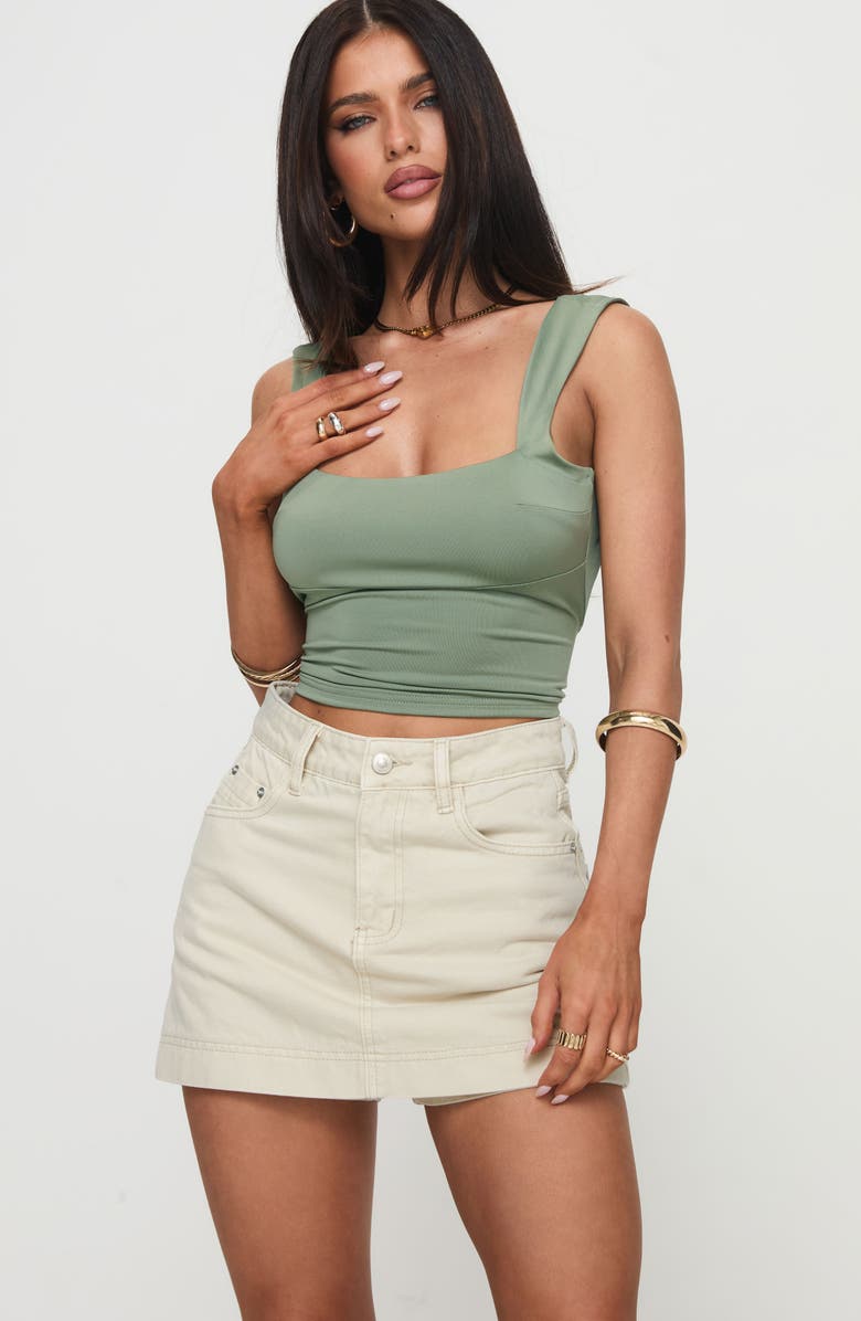 Princess Polly Heuston Denim Skort, Alternate, color, Cream