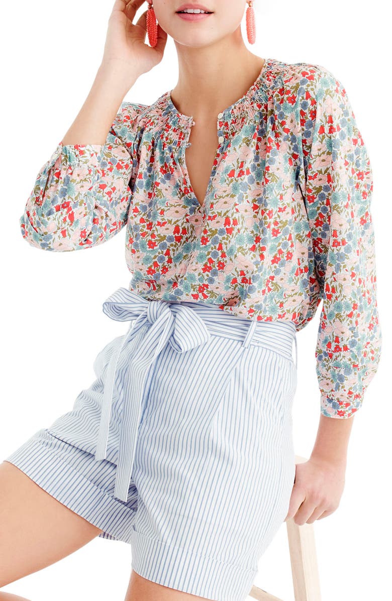 J.Crew Liberty Poppy Print Smocked Top, Main, color, 
