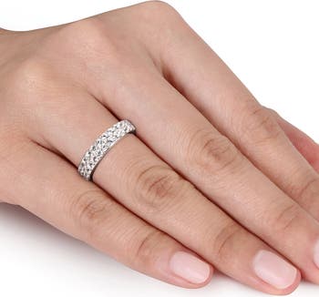 Sterling Silver Pavé Created White Sapphire Band