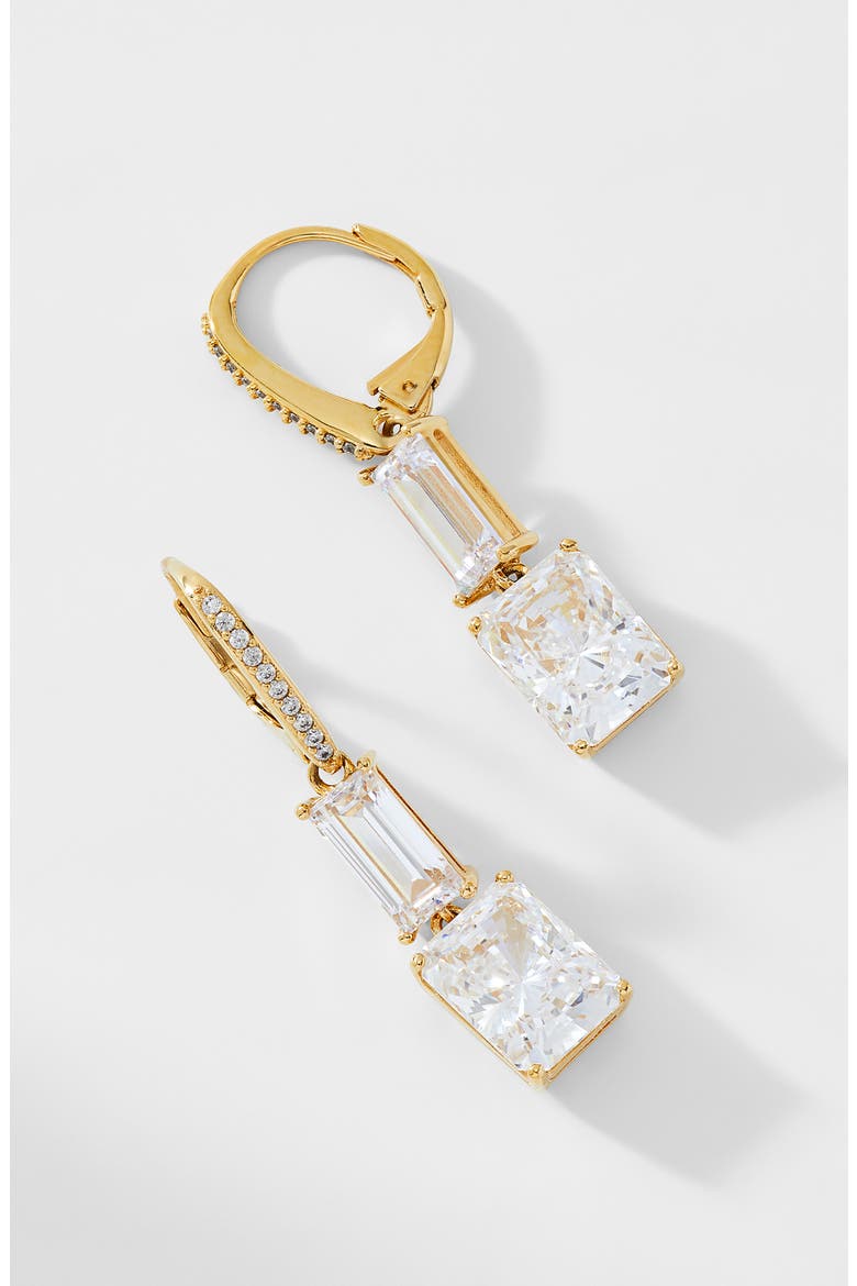 Double Drop Cubic Zirconia Earrings, Alternate, color, GOLD