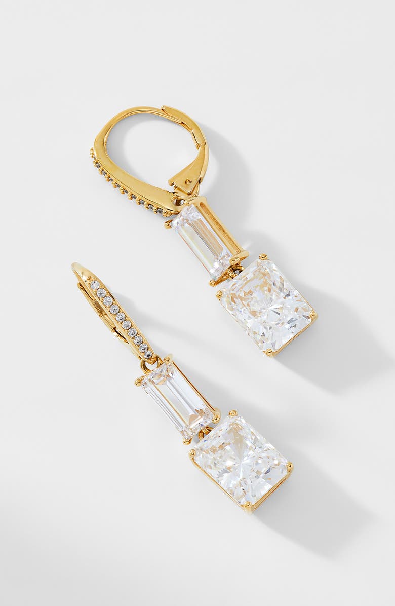 Nadri Double Drop Cubic Zirconia Earrings, Alternate, color, Gold