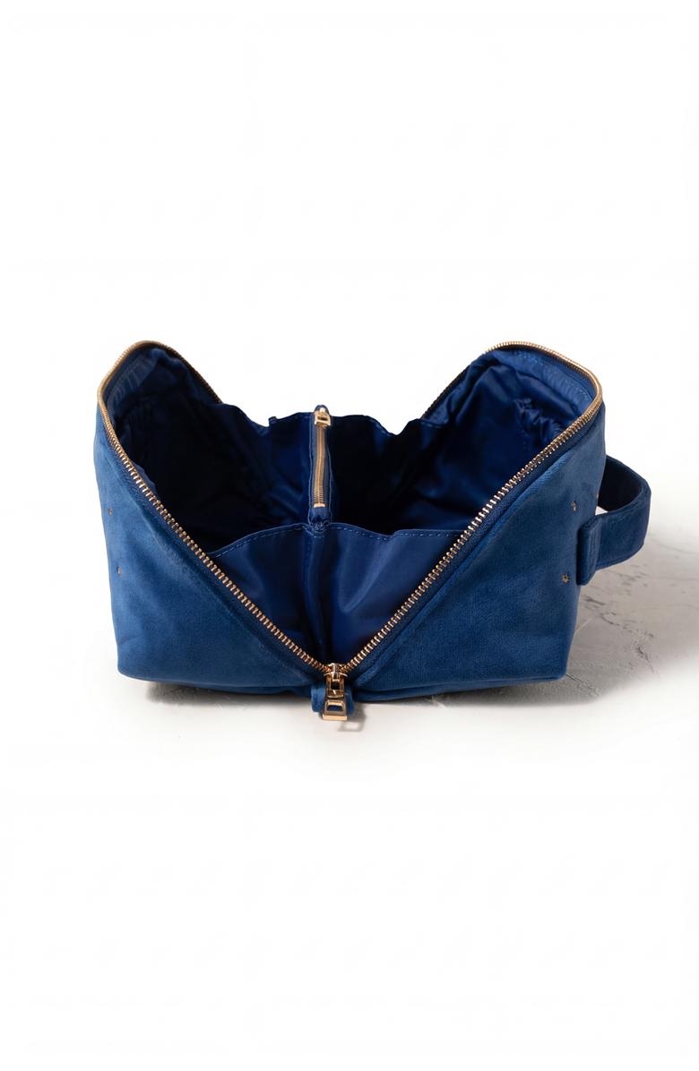 Elizabeth Scarlett Baby Elephant Conservation Velvet Open Flat Makeup Bag, Alternate, color, Navy