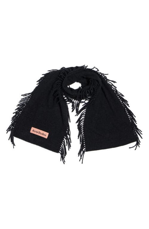 Acne Studios Black Fringe Wool Scarf In Black Melange