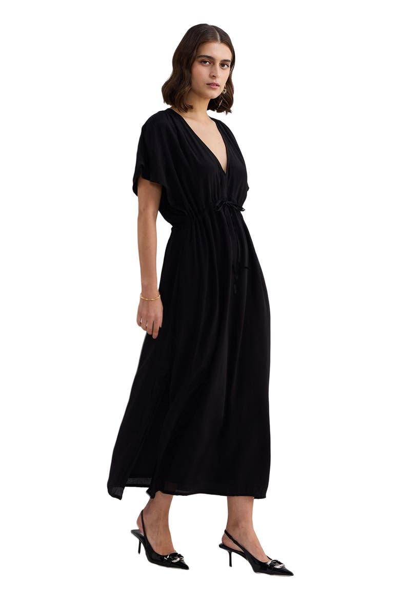V-neck Gathered Maxi Dress in Black, Alternate, color, Black