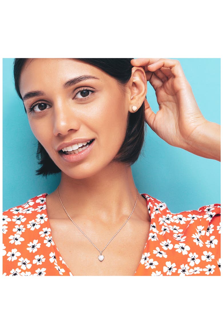 Heart Cut Opal Stud Earrings & Pendant Necklace Set, Alternate, color, WHITE