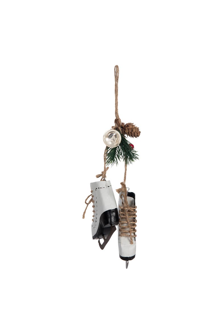 White Skates Winter Sports Botanical Christmas Tree Ornament, Alternate, color, White