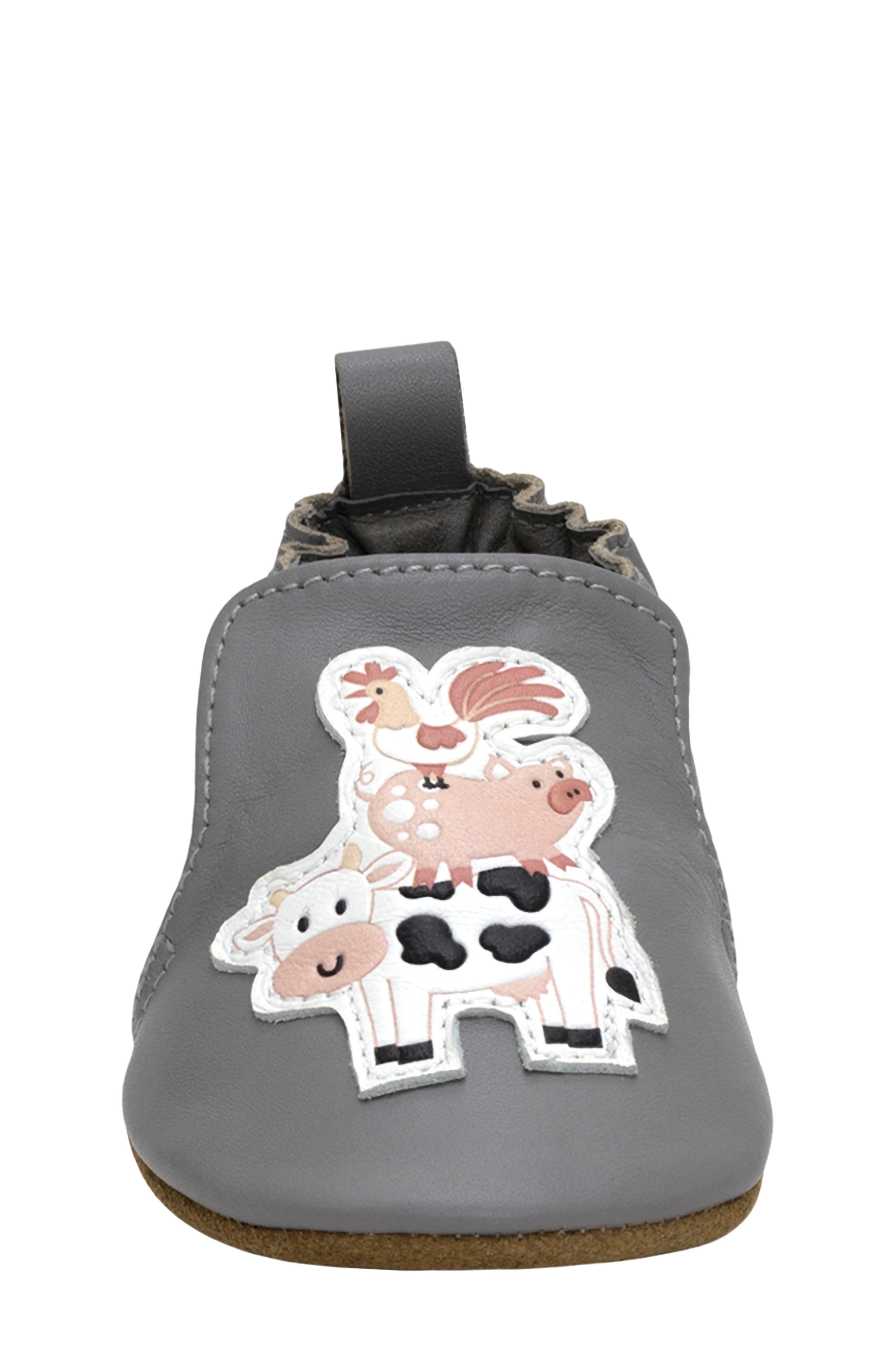 Robeez<sup>®</sup> Fun at the Farm Crib Shoe, Alternate, color, Grey