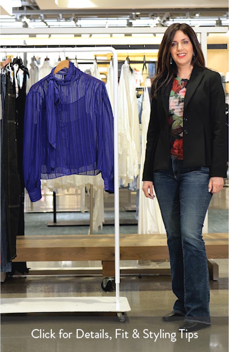 Striped Satin Tie Neck Button Front Top, sales video thumbnail