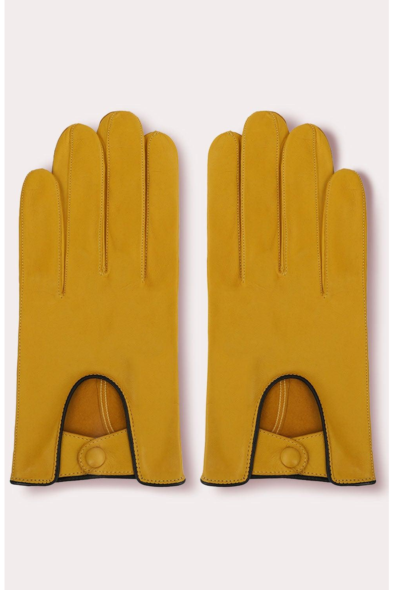 Men's Leather Driving Gloves, Main, color, Yellow With Black Trim