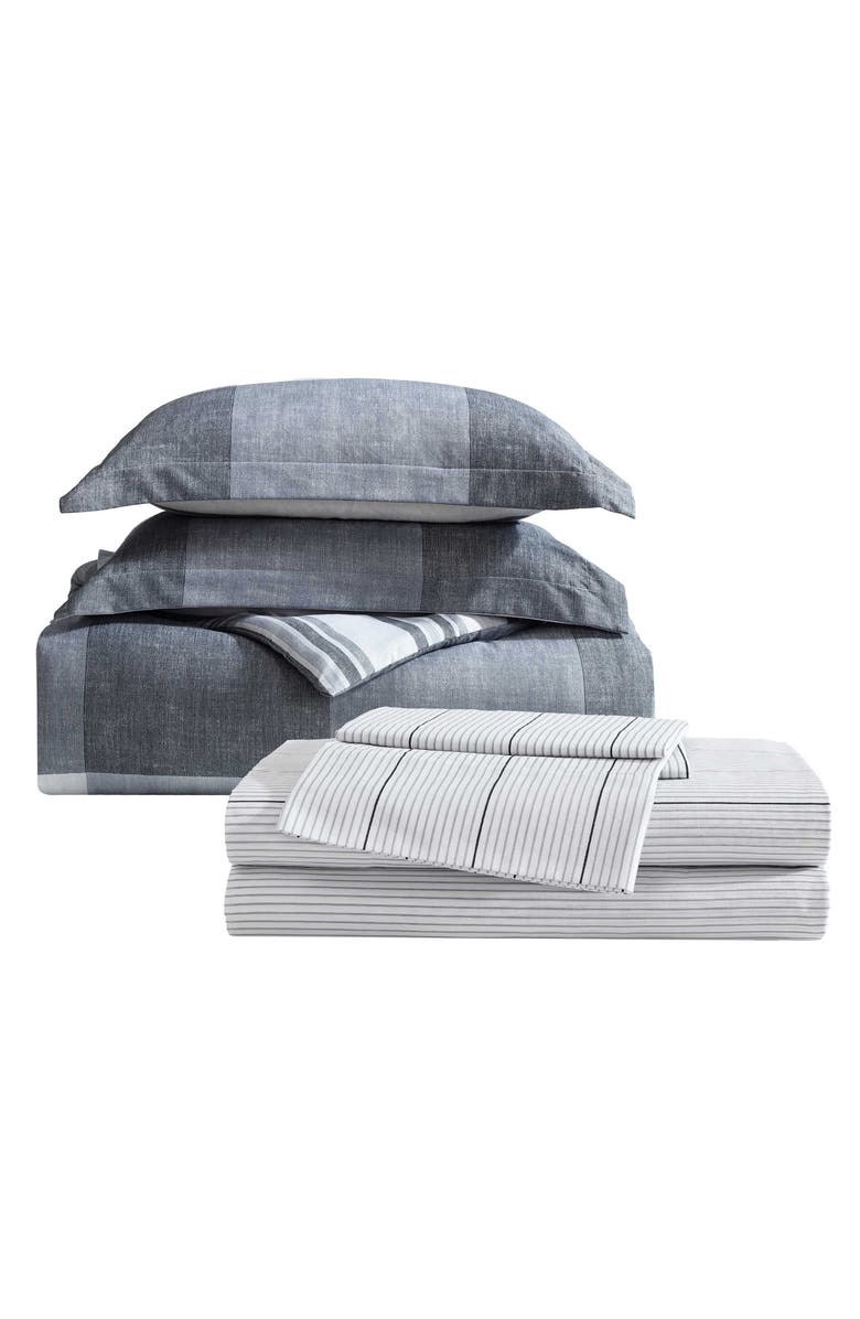 Eddie Bauer Plaid Reversible Comforter & Sheets Set, Main, color, Grey