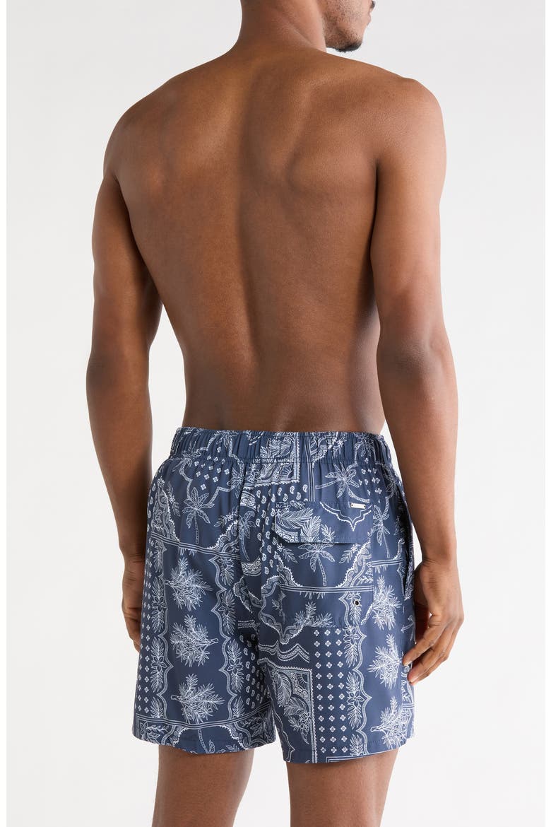 Palm Bandana Print 4 Way Stretch Volley Swim Trunks, Alternate, color, NAVY