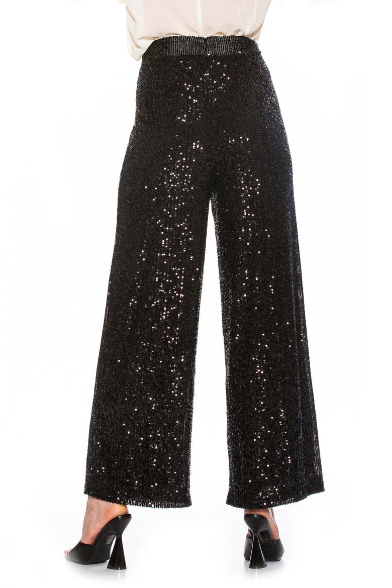Illy Wide Leg Sequin Pants, Alternate, color, BLACK