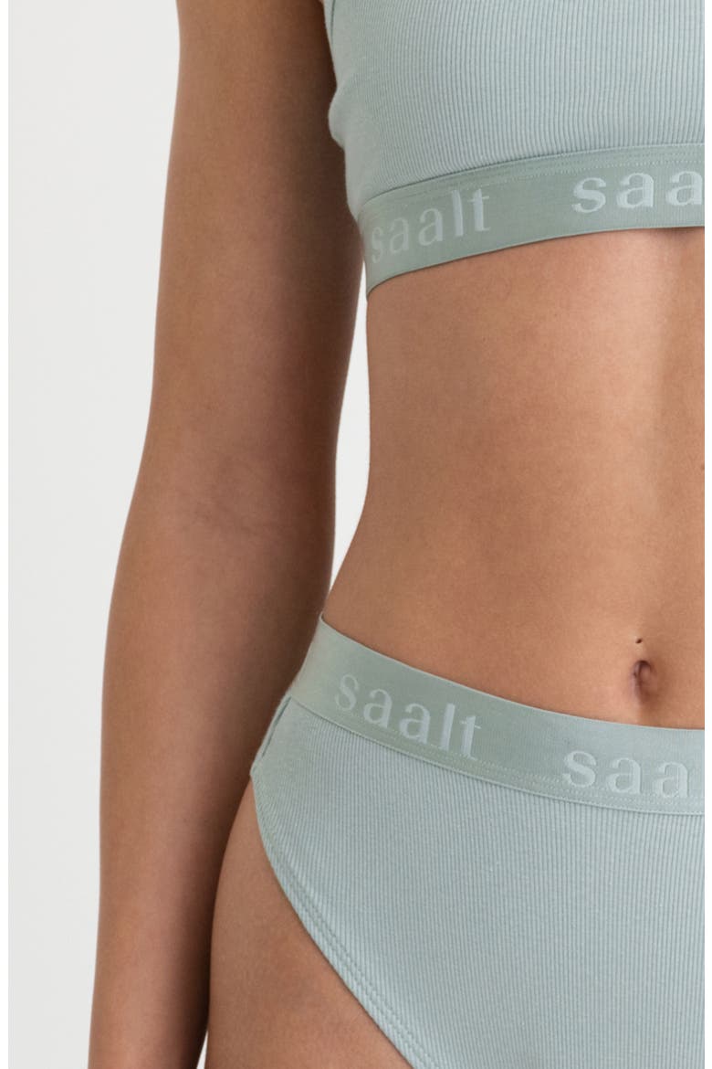 Period & Leakproof High Rise Stretch Cotton & Modal Rib Thong, Alternate, color, SEA GLASS