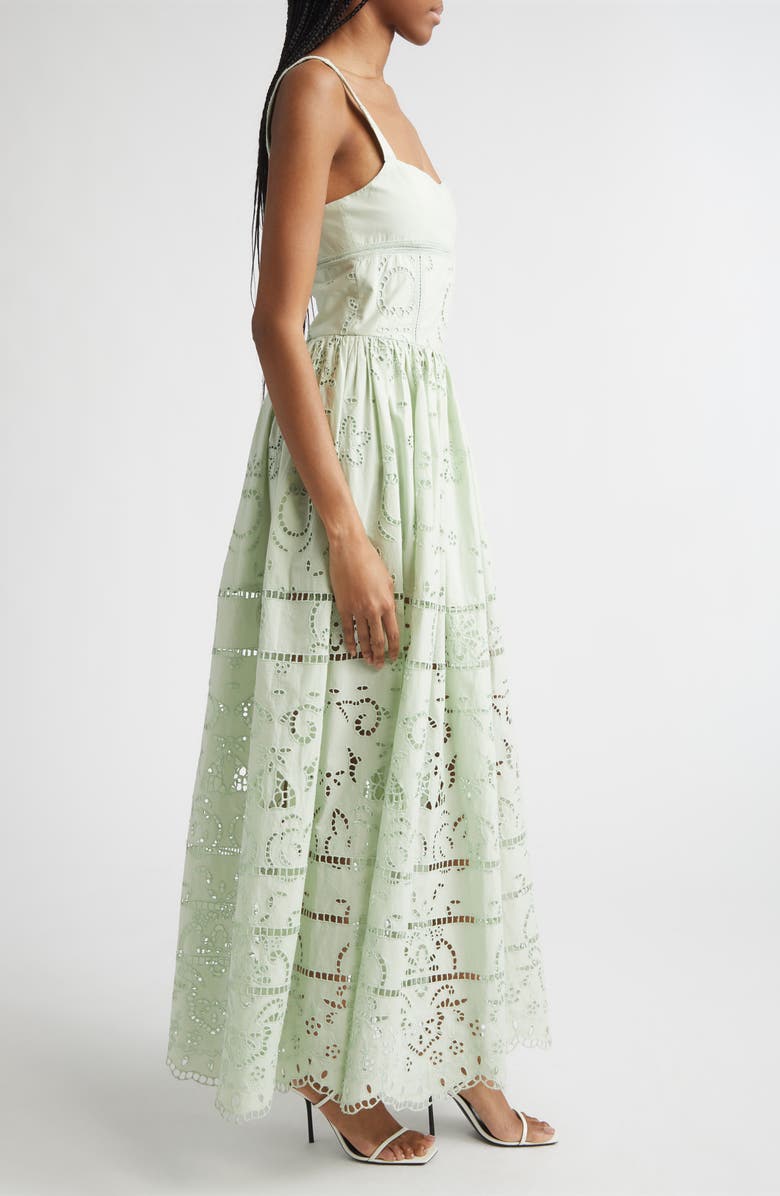 Alice + Olivia Anya Embroidered Cotton Maxi Dress, Alternate, color, Light Sage